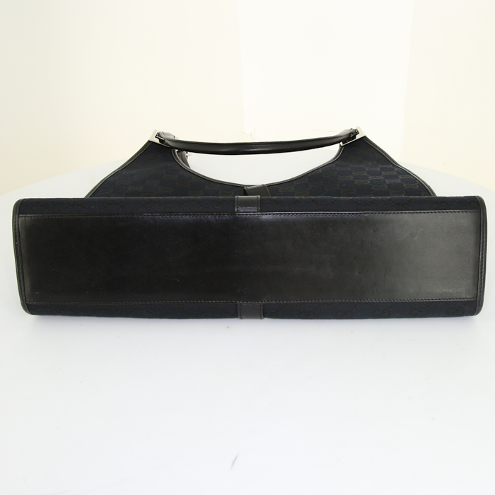 Sac porté épaule ou main Gucci Bardot en toile monogram noire et cuir noir - Detail D4