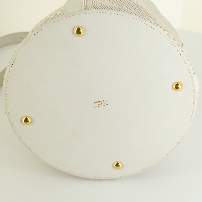 Borsa a tracolla Hermes Farming, 1990, in tela beige e pelle bianco sporco - Detail D3