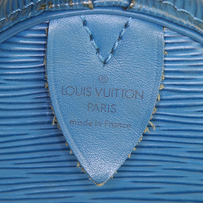 Bolso de mano Louis Vuitton Speedy 25 cm en cuero Epi azul - Detail D3