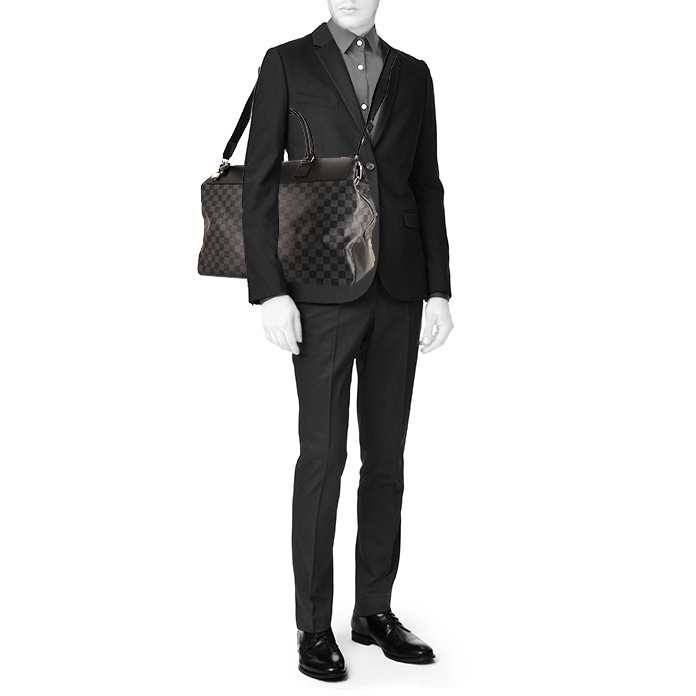 Louis Vuitton Neo Greenwich travel bag in anthracite grey damier canvas and black leather - Detail D2