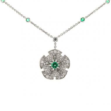 Bulgari Divas' Dream necklace in white gold,  diamonds and emerald