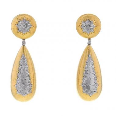 Paire de pendants d'oreilles époque années 80 Mario Buccellati Macri Classica en or jaune et or blanc