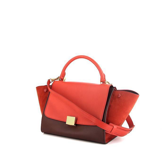 Celine Trapeze small model handbag in red, burgundy and brown leather - 00pp