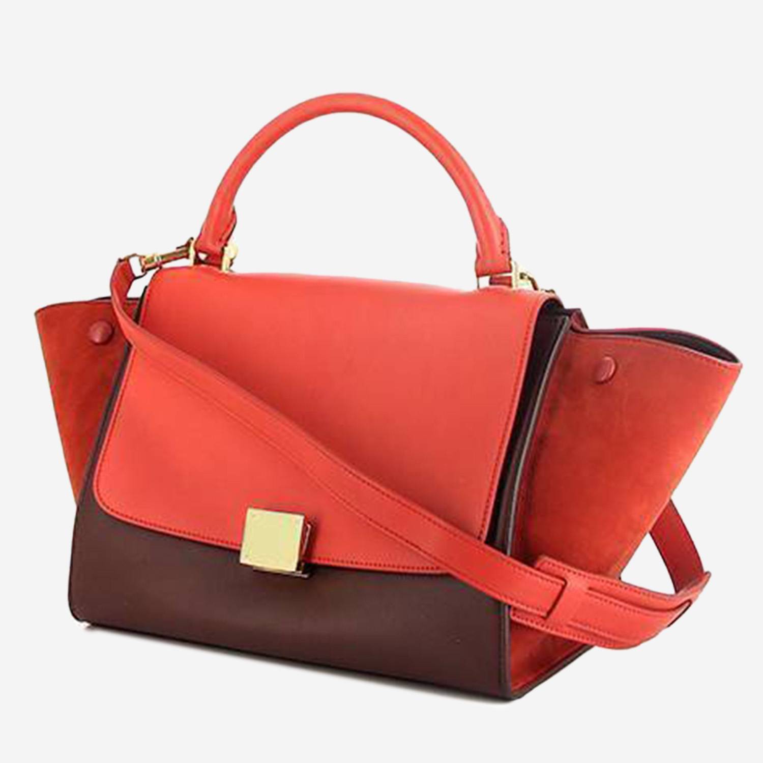 Borsa Celine  Trapeze modello piccolo  in pelle rossa bordeaux e marrone