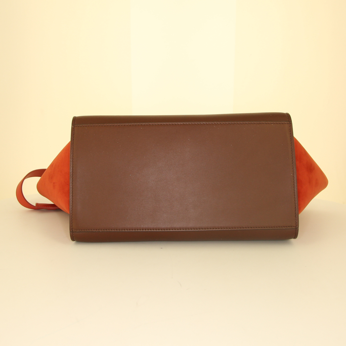 Celine  Trapeze small model  handbag  in red, burgundy and brown leather - Detail D5