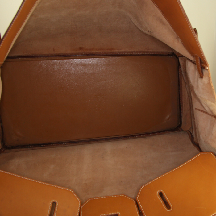 Sac de voyage Hermes Haut à Courroies - Travel Bag en cuir naturel - Detail D4