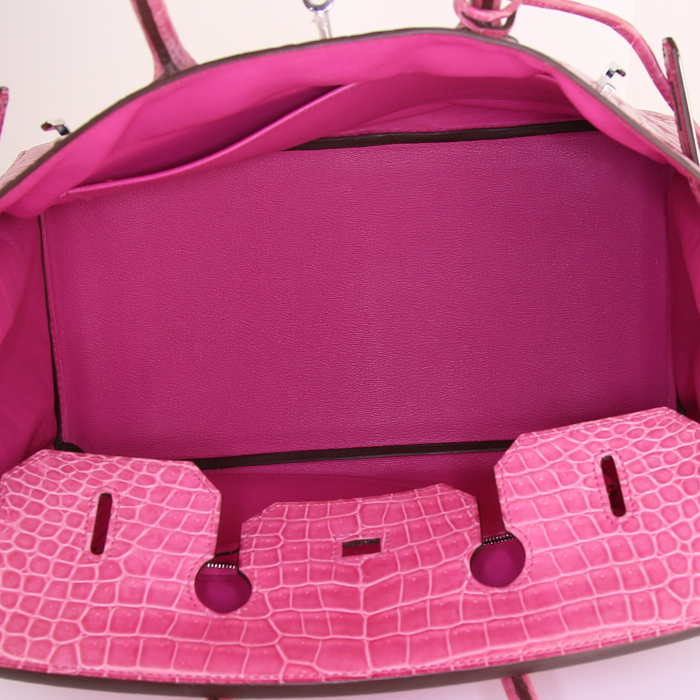 Borsa Hermes Birkin 35 cm in coccodrillo marino Rose Tyrien - Detail D2