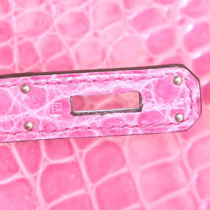 Bolso de mano Hermes Birkin 35 cm en cocodrilo porosus Rose Tyrien - Detail D4