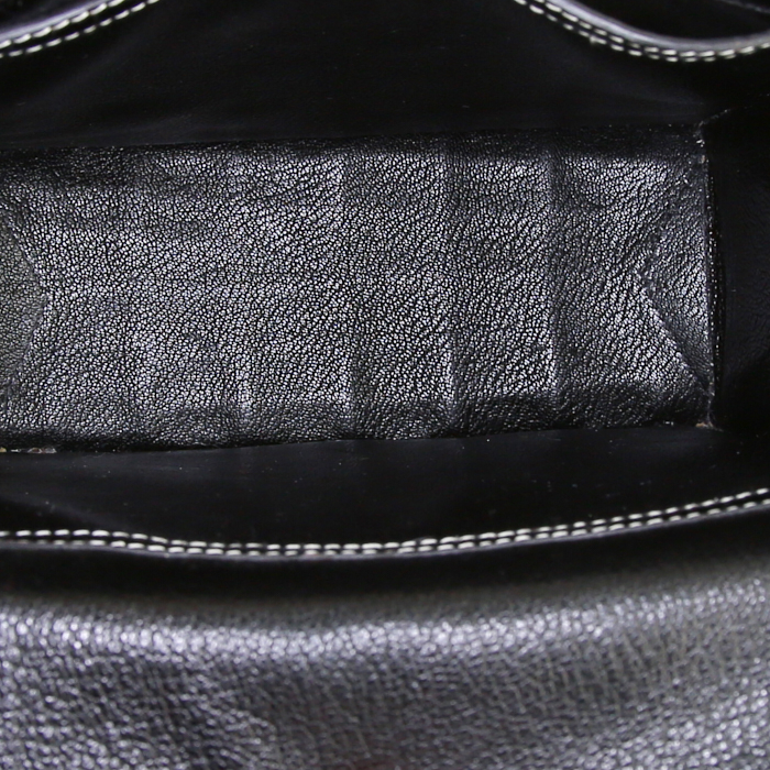 Bolso de mano Hermès Lucy en cocodrilo negro y cuero negro - Detail D2