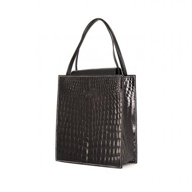 Bolso de mano Hermès Lucy en cocodrilo negro y cuero negro