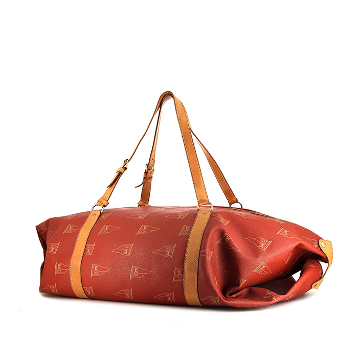 Porte-habits Louis Vuitton America's Cup en toile enduite rouge et cuir naturel - Detail D1