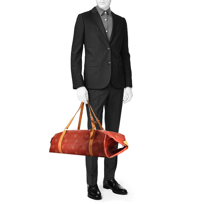 Porte-habits Louis Vuitton America's Cup en toile enduite rouge et cuir naturel - Detail D3