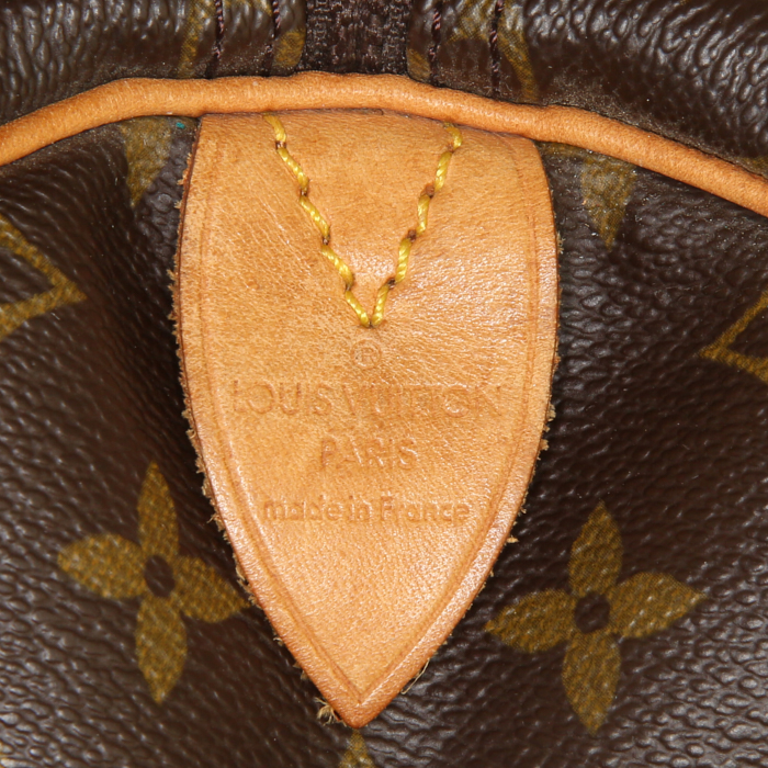 Louis Vuitton Keepall 55 cm travel bag in brown monogram canvas and natural leather - Detail D3