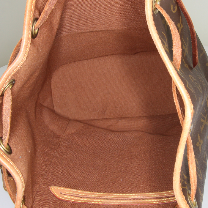 Sac à dos Louis Vuitton Montsouris Backpack en toile monogram marron et cuir naturel - Detail D2