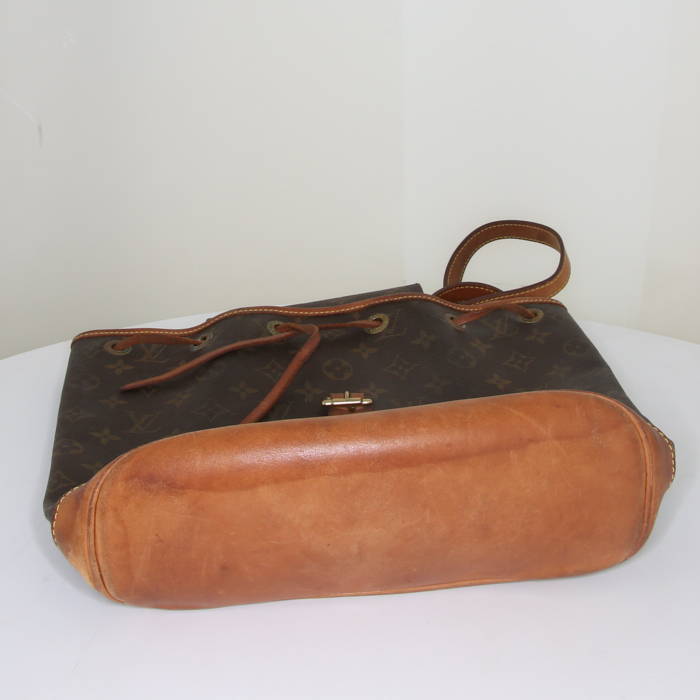 Mochila Louis Vuitton Montsouris Backpack modelo pequeño en lona Monogram marrón y cuero natural - Detail D4