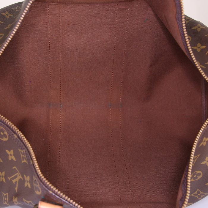 Sac de voyage Louis Vuitton Keepall 45 en toile monogram marron et cuir naturel - Detail D2