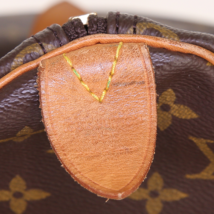 Borsa da viaggio Louis Vuitton Keepall 45 in tela monogram marrone e pelle naturale - Detail D3