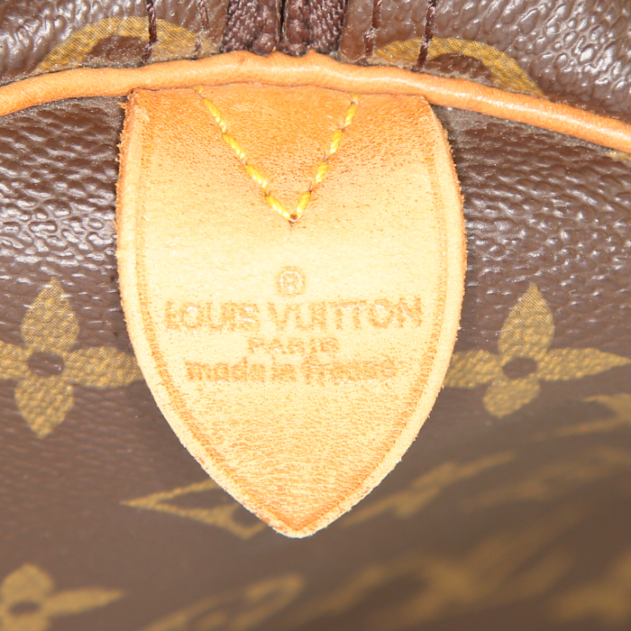 Sac de voyage Louis Vuitton Keepall 45 en toile monogram et cuir naturel - Detail D3