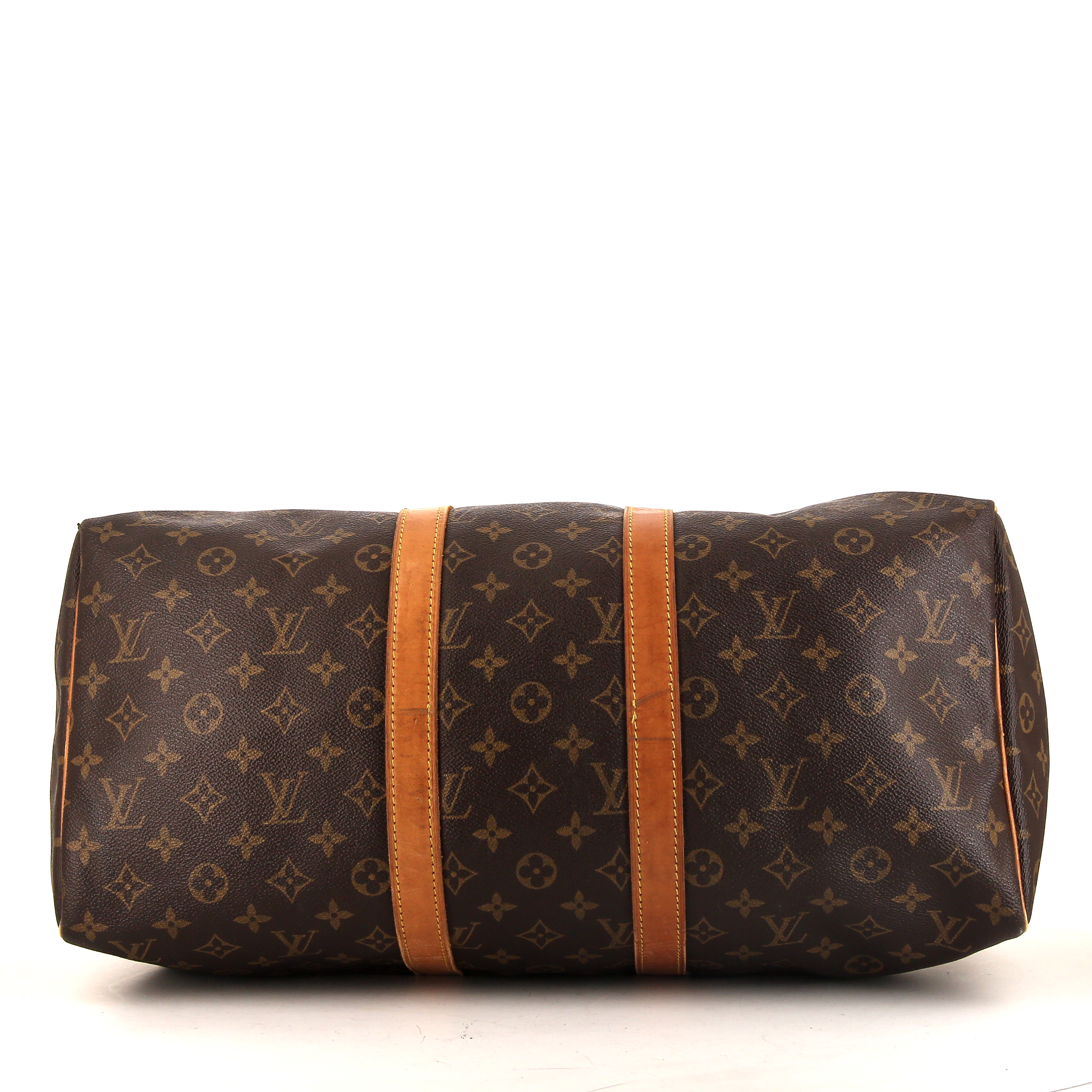 Louis Vuitton Keepall 45 travel bag in monogram canvas and natural leather - Detail D4