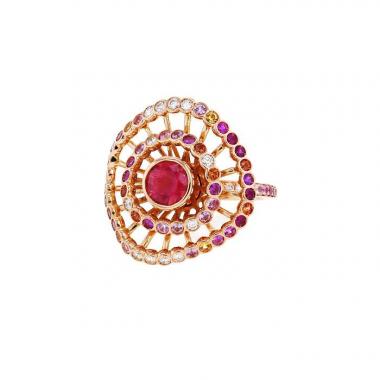 Bague Boucheron Ma Jolie en or rose,  diamants et saphirs et en tourmaline rose