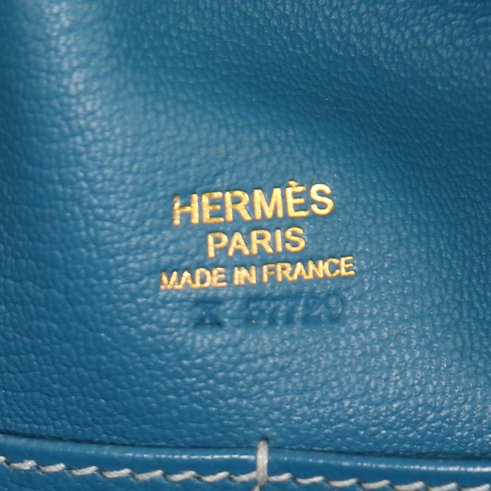 Sac 24 heures Hermès Maxibox 37 en veau doblis bleu et cuir Bleu de Galice - Detail D3