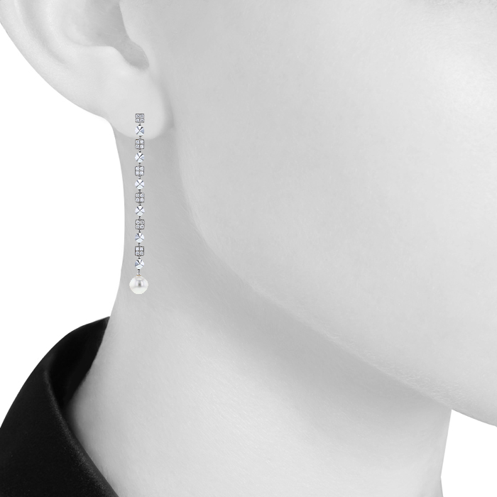 Paire de pendants d'oreilles Bulgari Lucéa en or blanc,  diamants et perles