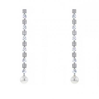 Pendientes colgantes Bulgari Lucéa en oro blanco,  diamantes y perlas