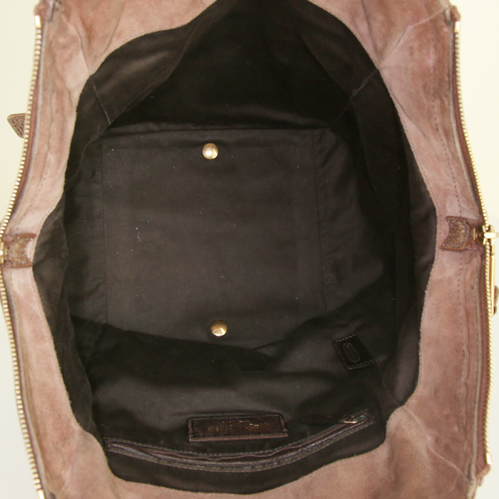 Sac à main Saint Laurent Downtown petit modèle en cuir verni marron - Detail D2