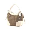 Prada Jacquard handbag in beige logo canvas and white leather - 00pp thumbnail