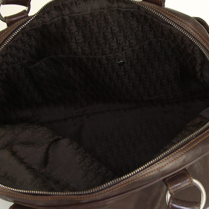 Borsa da spalla o a mano Dior Gaucho in pelle marrone e profili - Detail D2