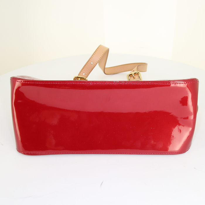 Borsa Louis Vuitton Rosewood in pelle verniciata monogram rossa e pelle naturale - Detail D4