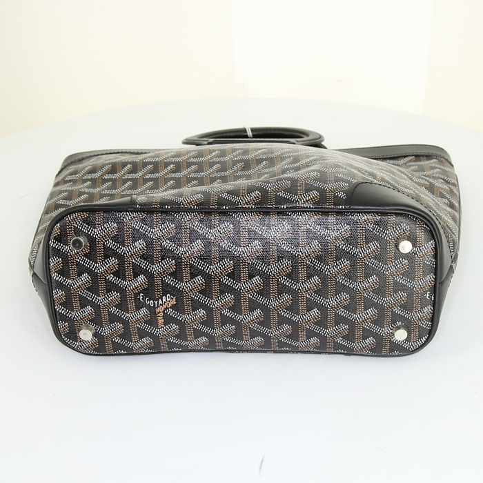 Bolso de mano Goyard Béluga en tela Goyardine negra y cuero negro - Detail D4