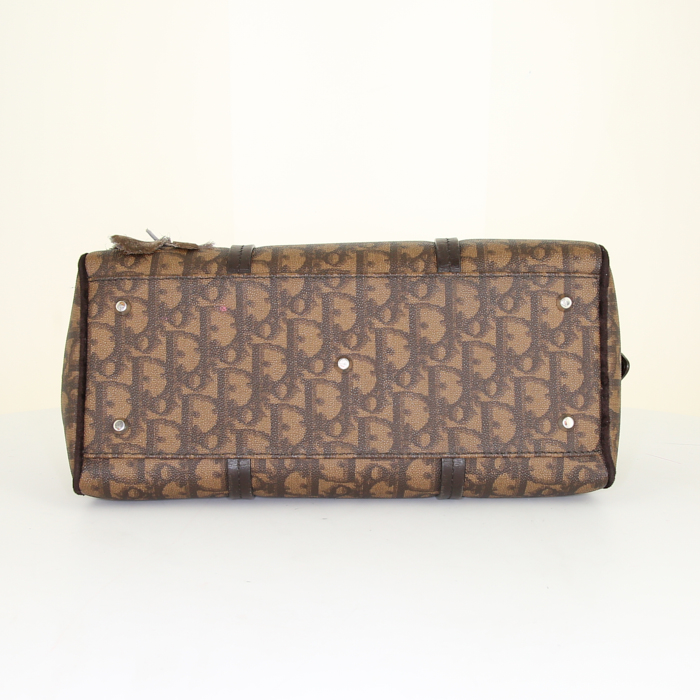 Dior Romantique bag worn on the shoulder or carried in the hand in brown monogram canvas and brown velvet - Detail D4