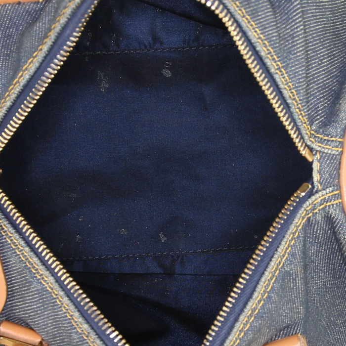 Bolso de mano Dior Speedy en lona denim azul y cuero natural - Detail D2