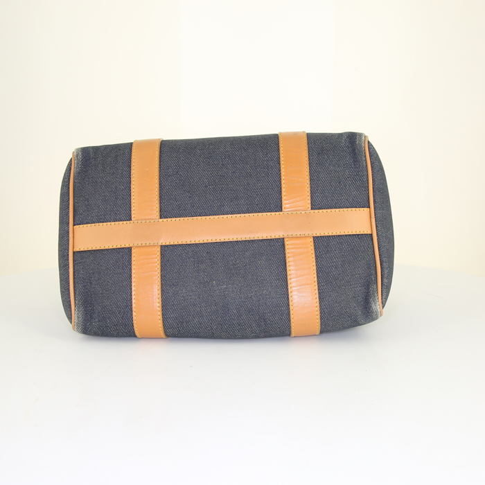Bolso de mano Dior Speedy en lona denim azul y cuero natural - Detail D4