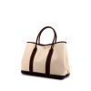 Hermes Garden shopping bag in burgundy and blue leather and beige canvas - 00pp thumbnail