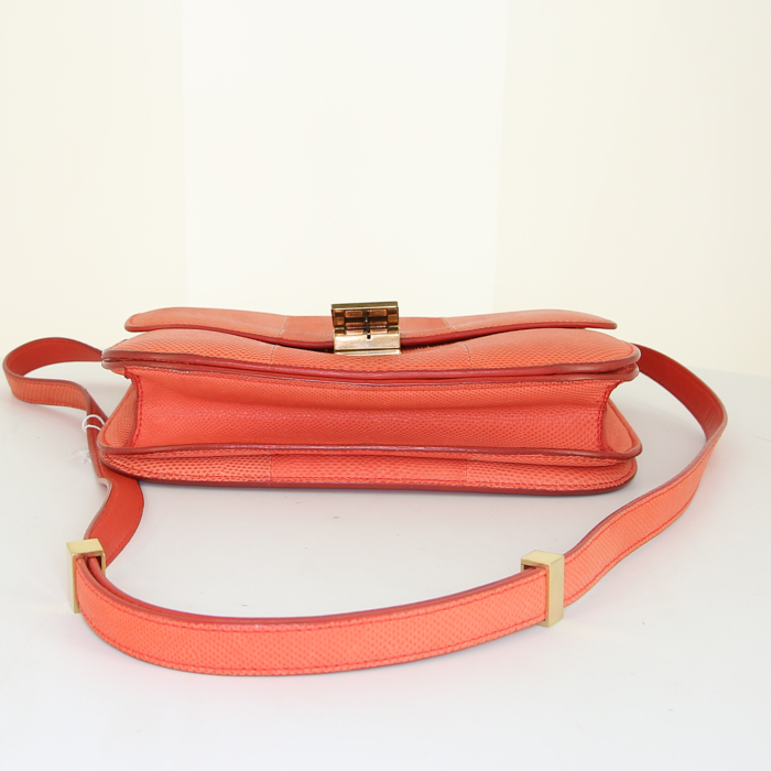 Sac bandoulière Céline Classic Box en lézard corail - Detail D4