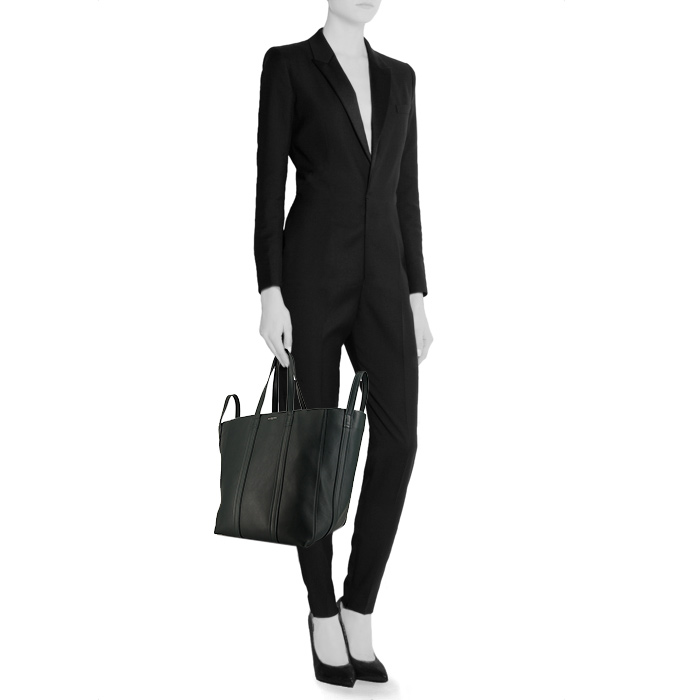 Sac cabas Balenciaga Bazar shopper en cuir vert-kaki - Detail D1