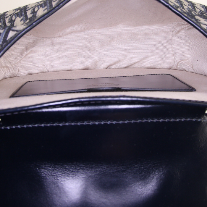 Dior Oblique shoulder bag in blue and cream color monogram canvas Oblique and blue leather - Detail D2