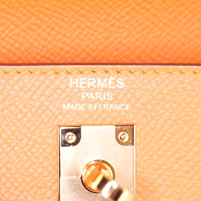 Sac Hermes Kelly 25 cm en cuir epsom orange Abricot - Detail D4
