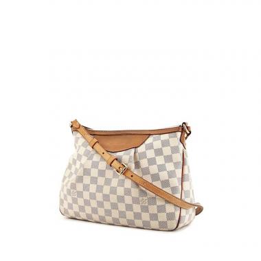 Bolso bandolera Louis Vuitton Siracusa en lona a cuadros azul celeste y cuero natural