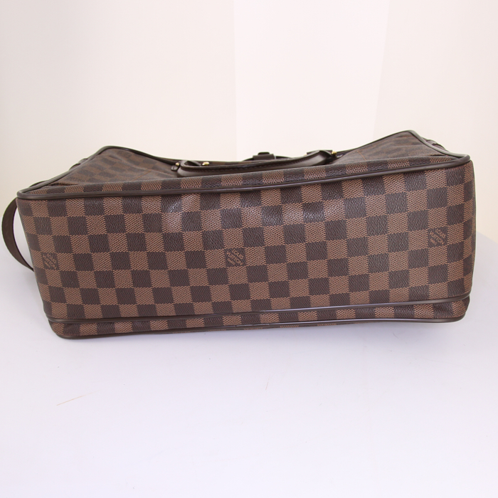 Porte-documents Louis Vuitton Icare en toile damier ébène et cuir marron - Detail D5