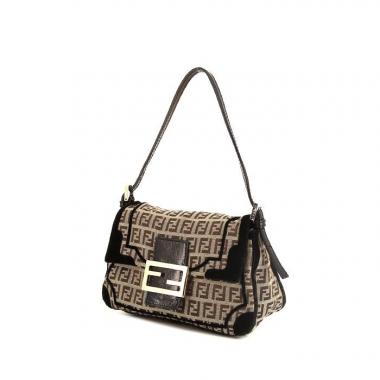 Bolso para llevar al hombro o en la mano Fendi Zucchino en lona Monogram beige y terciopelo marrón