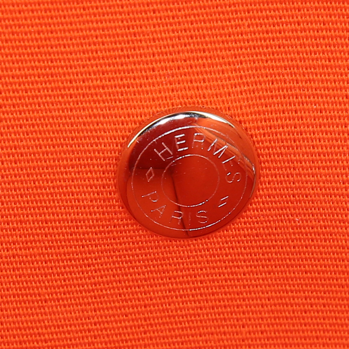 Sac cabas Hermès Cabag en toile orange et cuir naturel - Detail D4