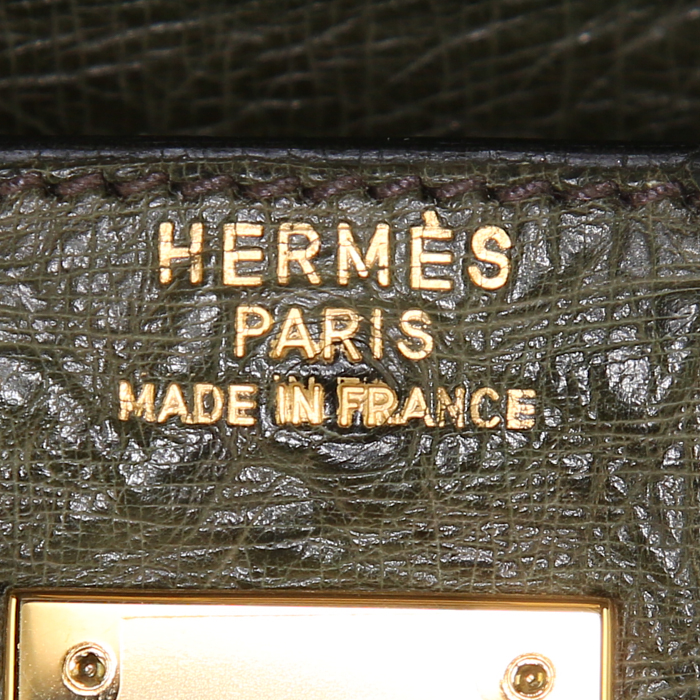 Hermes Kelly 32 cm handbag in green ostrich leather - Detail D4