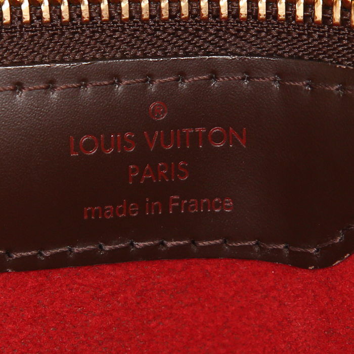 Sac Louis Vuitton Bergamo en toile damier ébène et cuir marron - Detail D4