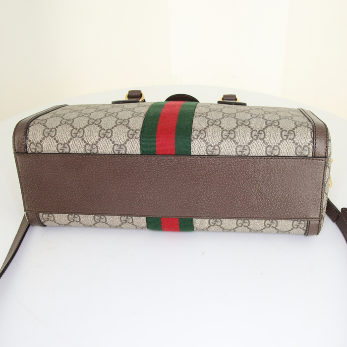 Borsa Gucci Ophidia modello medio in tela monogram beige e pelle marrone - Detail D5