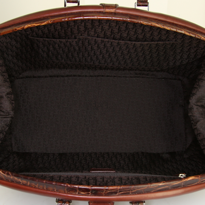 Dior Détective handbag in brown leather and brown crocodile - Detail D2