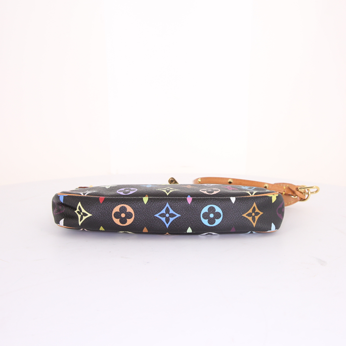 Louis Vuitton Pochette accessoires pouch in black and multicolor monogram canvas and natural leather - Detail D4