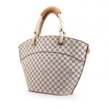 Shopping bag Louis Vuitton Pampelonne modello grande in tela a scacchi e pelle naturale
